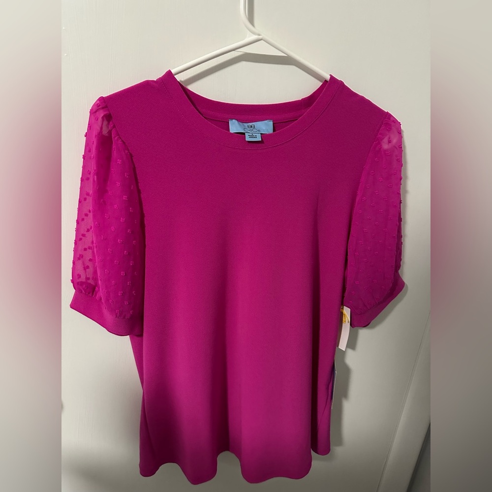 CeCe Vibrant Pink Blouse with Sheer Sleeves